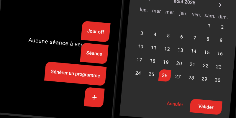 Interface FiTracking - Accès calendrier et bouton nouvelle séance pour créer une séance personnalisée
