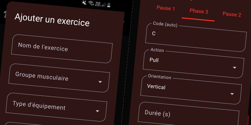 Interface FiTracking - Création d'exercices personnalisés avec tous les paramètres configurables