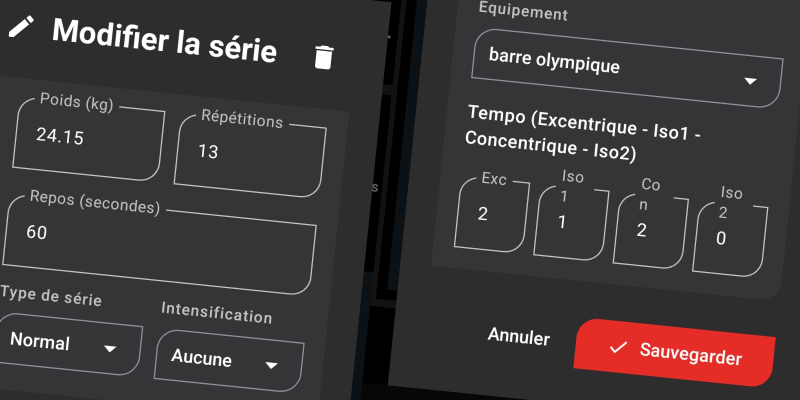 Interface FiTracking - Structure détaillée des séries avec paramètres personnalisables